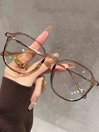 Lunettes carrées plates marron convenant aux femmes, pour la sociabilité quotidienne et la mode de rue