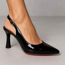 Women's Slingback Pump, Black Patent Leather, Red Sole, High Heel, Elegant, Luxurious, Comfortable For Parties - 彩色 - 查看 1
