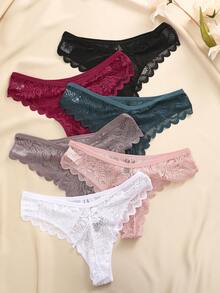 6pcs Women's Floral Lace Low Waist Sexy Thong Panties, Comfortable And Fashionable - Multicolor - View 7