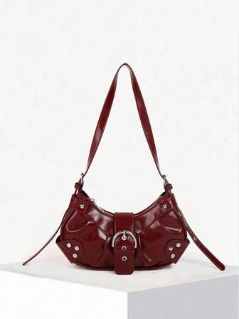 Bolso cruzado vintage portátil y ligero para mujeres: Estilo punk y gótico Y2K, bolso de motocicleta de piel vegana con remaches, cadenas metálicas y correa ajustable - Accesorios para adolescentes, estudiantes universitarias, moda callejera, conciertos, festivales de música y atuendos modernos, bolso de estilo de moda de los años 2000 para mujeres