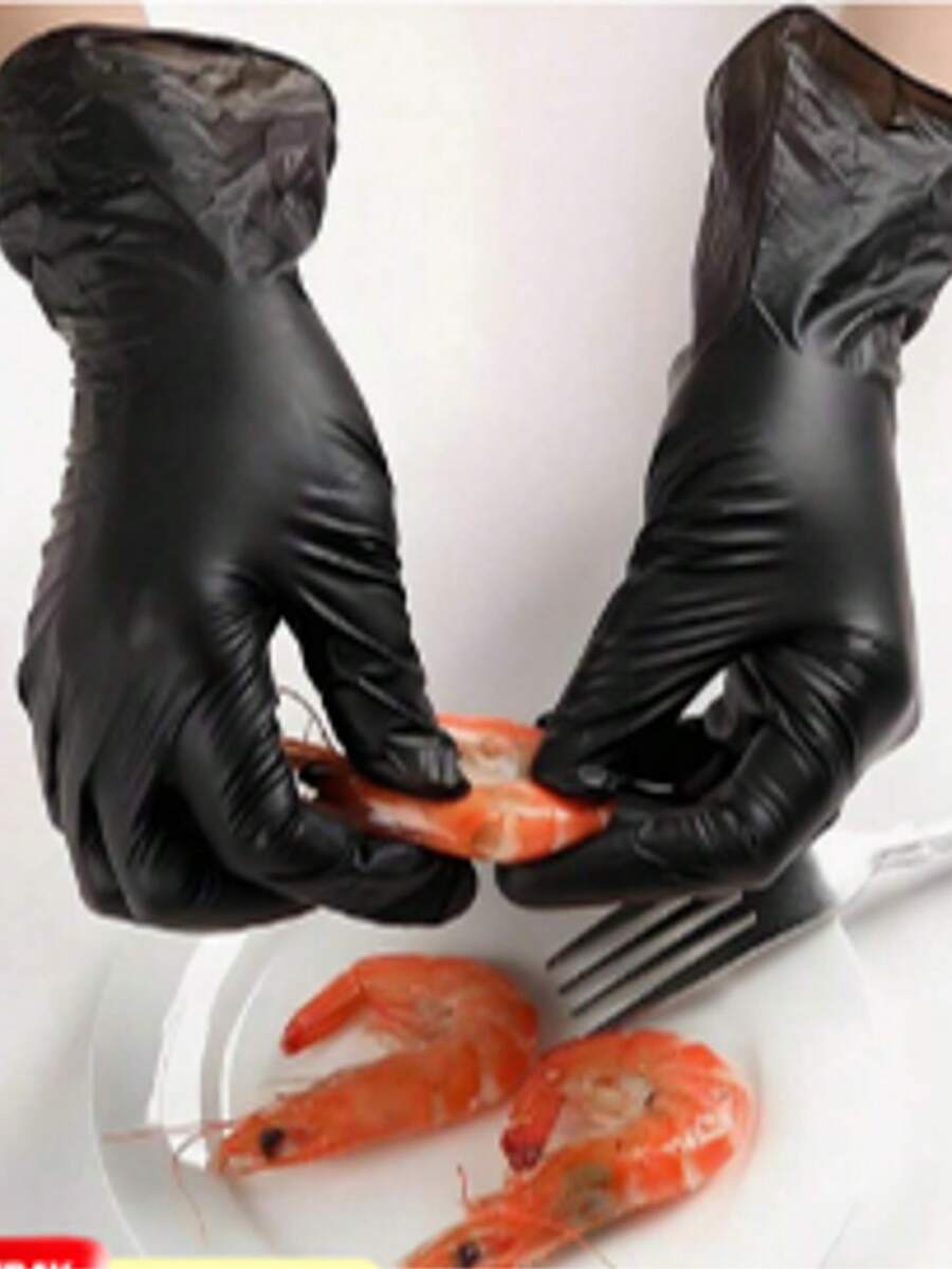 100 guantes de nitrilo desechables multifuncionales, excelentes ayudantes para limpiar y cocinar, diseño duradero, resistentes al agua y al aceite, adecuados para diversos escenarios de cenas en el hogar. - Negro - Ver 1