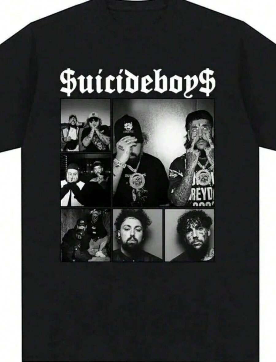 Suicideboy Era Tour Graphics Print T-Shirts For Men Harajuku Hip Hop Rock Style T Shirts Unisex Fashion Oversized Street - màu đen - Xem 1