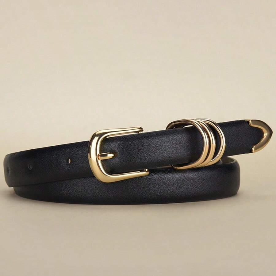 1 pièce Ceinture pour hommes et femmes avec boucle ovale dorée - Ceinture décontractée réglable pour jeans, pantalons, jupes - Accessoire mode pour tenue décontractée, accessoire pour jeans. Convient pour les voyages quotidiens en été et l'école en automne - Noir - Voir 1