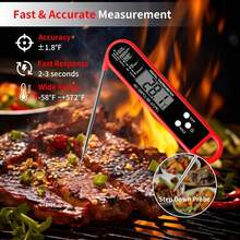 Digital Meat Thermometer With Backlight, Waterproof Stainless Steel Probe, Instant Read For BBQ, Turkey, Candy, Liquids, Beef, Portable & Foldable For Kitchen & Outdoors - Đỏ - Xem 2