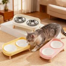 Multi-Color Stainless Steel Elevated Double Pet Bowl, Anti-Splash Neck Protection Cat Dog Feeding Bowl, Durable Material, Easy To Clean, Suitable For Indoor/Outdoor Medium/Small Dogs & Cats Drinking And Eating, Ideal For Multi-Pet Households, New Colors: Black, Gray, Modern & Fashionable Pet Feeder, Ideal Holiday Gift - Multicolor - View 9