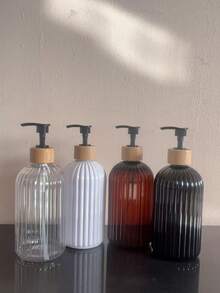 1pc 500ml Soap Dispenser, Bathroom, Shampoo & Lotion Bottle With Bamboo Pump, Suitable For Bathroom, Shower, Vanity, Kitchen, Laundry Room - White - View 4