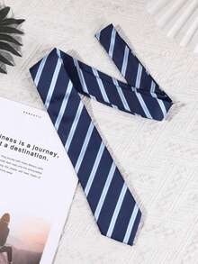 1条7厘米宽提花织造藏蓝色条纹商务领带