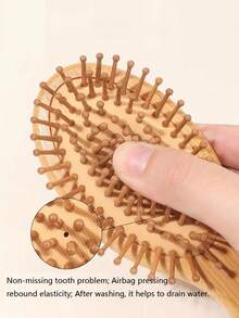 Bamboo Hair Brush, Natural Wooden Anti-Static Smooth Hair Scalp Massage Comb, Air Cushion Styling Tool, Unisex, Christmas Gift - Apricot - View 4