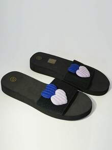 1 Pair Fashionable Woven Heart Pattern Slip-On Sandals With Elastic Band, Suitable For Outdoor Wear - Multicolor - View 6