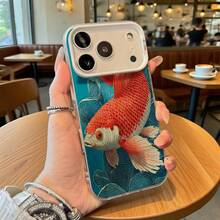 Funda de Teléfono Color Azul Patrón de Peces Koi y Texto para Modelos de  y  Adecuada para Todas las Cuatro Estaciones Opción de Regalo Ideal - Plateado - Ver 1