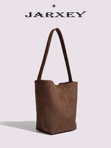 Borsa a secchiello in pelle scamosciata di cervo stile coreano 2025, borsa a tracolla per pendolari di grande capacità, adatta per autunno/inverno - Castano - Visualizzare 2