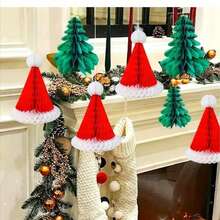 3 قطع - قبعة سانتا من الخلية السداسية كديكور عيد الميلاد، كرات خلية سداسية كزينة لحفلات عيد الميلاد للمنزل والمكتب وشجرة عيد الميلاد، قبعة عيد الميلاد وكرات خلية سداسية لشجرة عيد الميلاد وأجراس خلية سداسية لحفلات عيد الميلاد والمناسبات في المراكز التجارية، مجموعة ديكور من الأزهار الورقية، كرات خلية سداسية كلاسيكية لقبعة عيد الميلاد - مثالية لحفلات العطلات وديكور المراكز التجارية، بدون حاجة لطاقة