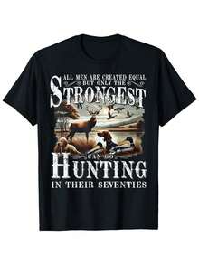 Funny Hunting Graphic Tee With Deer Duck Hunter Design Soft Cotton Mens Short Sleeve T Shirt Comfortable Casual Wear Bla - 黑色 - 查看 1