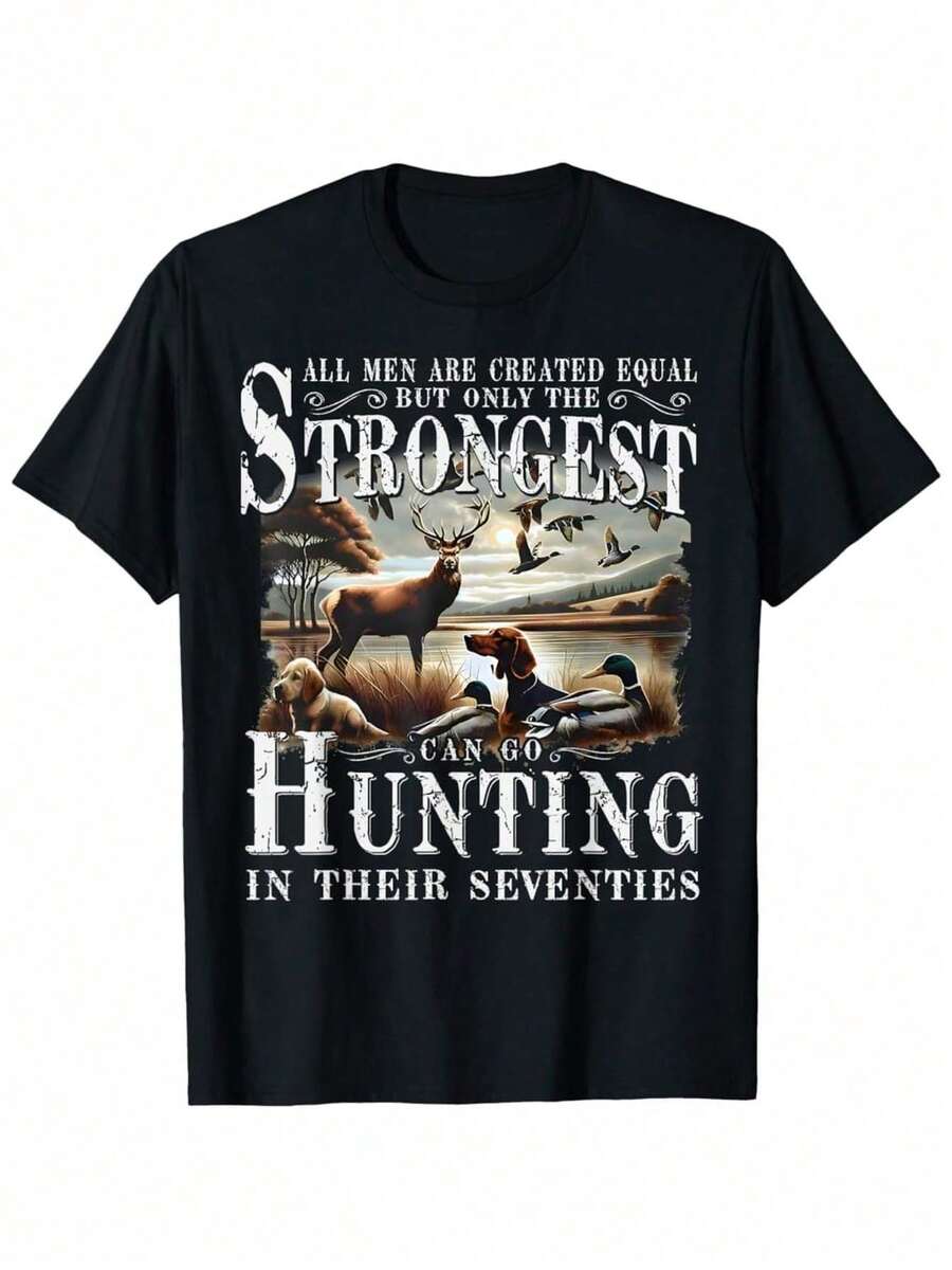 Funny Hunting Graphic Tee With Deer Duck Hunter Design Soft Cotton Mens Short Sleeve T Shirt Comfortable Casual Wear Bla - 黑色 - 查看 1