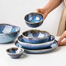 Handmade Ceramic Tableware Set, Including Soup Bowl, Plate, Noodle Bowl, Rice Bowl, Dipping Sauce Dish. Unique Asymmetrical Design - Suitable For Home, Restaurant Or Hotel Use, Restaurant Dinnerware | Artistic Bowl Design | Smooth Glaze Bowls - Multicolor - View 3