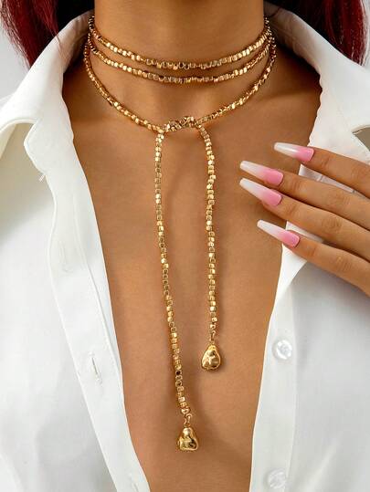 1 pieza Collar de cadena con cuentas de perlas falsas asimétricas de estilo hip hop para mujeres, adecuado para uso diario, fiestas, vacaciones como regalo de joyería en otoño/invierno