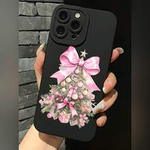 2026 nueva funda de teléfono mate, funda de teléfono con estampado de árbol de Navidad con lazo rosa y adornos para iPhone 17 15 14 13 12 11 Pro Max Mini  Galaxy S23 S22 S21 S20 A Series, funda de teléfono para pareja, regalo para novio y novia, presente de vacaciones - Blanco antiguo - Ver 1