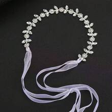 1件闪亮水钻发箍，新娘发箍，带欧根纱，适合女性，婚礼派对头饰