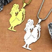 Hollow Rooster Animal Pendant Necklace For Women Men Stainless Steel Golden Silvery Color Morning Alarm Clock Chain Jewelry - Necklace - View 2