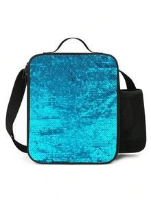 Reusable Insulated Lunch Box Bag, Large Capacity Tote With Shiny Sequins For Kids, Waterproof Zipper Closure, Portable Lunch Bag For Travel, Camping, Work, Back To School