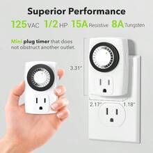 BND-60/U47 Indoor Mini 24-Hour Mechanical Outlet Timer 3-Prong 2-Pack