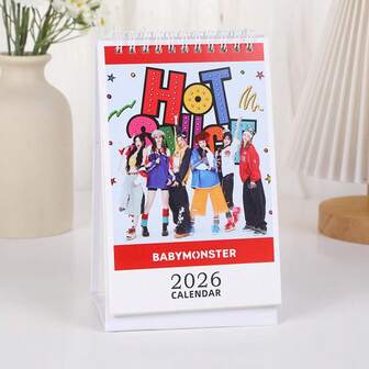 2026 New KPOP Desktop Calendar, Featuring SKI BABY MONSTER , Collectible Idol Photo Desk Calendar Ornament, KPOP Fan Merchandise Display Decor, Office & Home Desktop Accessory, Limited Edition Calendar Gift For Fans, New Year Birthday & Holiday Present