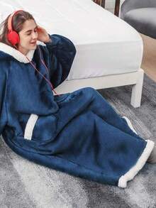 1件超大号可穿戴毯子连帽衫，法兰绒羊羔绒材质，保暖舒适，圣诞节披肩毯，成人礼物，浴袍，冬季加厚款，额外保暖，浴室装饰 - 彩色 - 查看 8