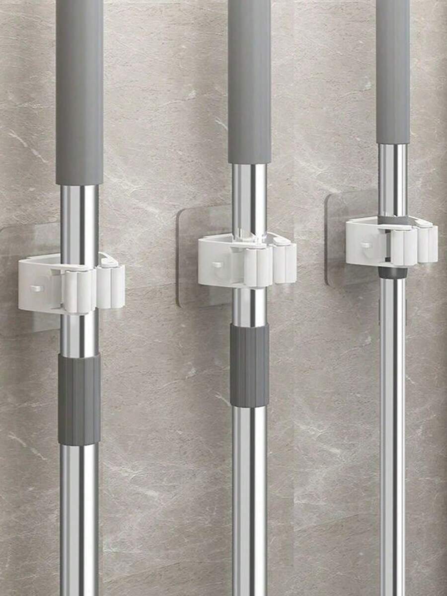 1/2/3/4/6pcs Mop Holder, Mop Hook, Mop Clip, Wall Mounted Mop & Broom Storage Clamp, Mop Rack, Multi-Function Tool Organizer Clip, Suitable For Bathroom, Kitchen, Garden, Cleaning Accessories, Home Tools