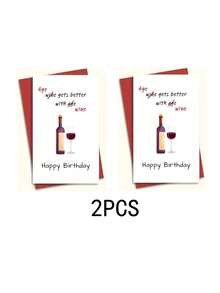 1/2 Pcs Interesting Wine Themed Birthday Card - "Life Is Better With Wine" - Perfect Gift For Family, Friends And Loved Ones - White - View 7