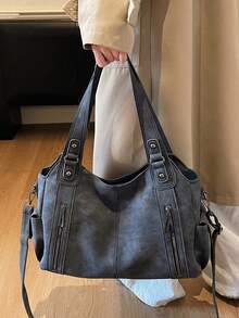 Túi Tote Thời Trang Tối Giản Retro Dung Tích Lớn Cho Học Sinh/Công Việc - màu đen - Xem 8