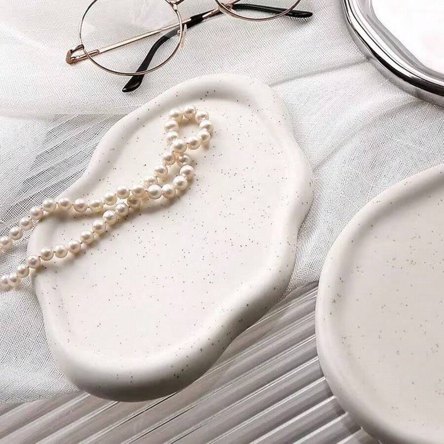1pc Minimalist Asymmetrical Shape Jewelry Tray - White - View 1