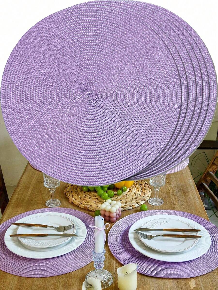 12/15 Inch Round PP Woven Placemats, 4.72 Inch Coasters, Multiple Colors Available, Plastic Material, Washable, Heat-Insulating Placemats, Coasters, Vase Mats, Table Decor, Suitable For Wedding, Holiday Party, Restaurant, Kitchen, Christmas And New Year Party Decoration