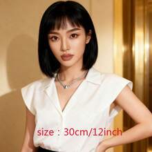 New Bobo Hairstyle Wig, Air Bangs Elegant Cosplay Short Straight Hair Full Wig Set - Black - View 11