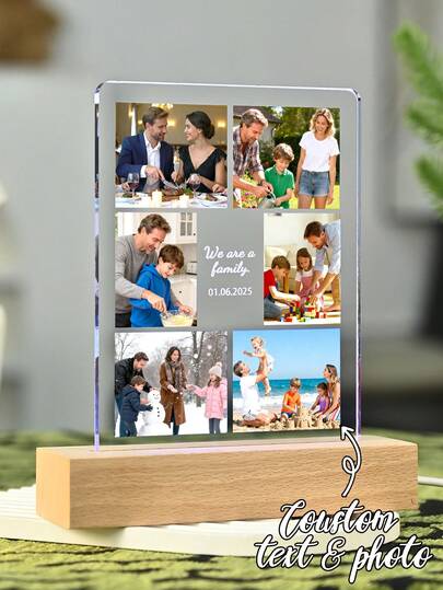 1pc Custom Couple Collage Photo Led Night Light, Personalized Acrylic Night Light With Photo & Text, Custom Photo Lamp, Personalized Photo Collage LED Light, Couple Picture Frame, Personalized Photo Collage Gift For Mother's Day, For Birthdays, For Children's Day, For Father's Day, For Graduation, For Weddings, For Housewarming Living Room, Bedroom, Office, Tea Room, Home, Bathroom, Dining Room, Valentine Day, Valentine Day Decor