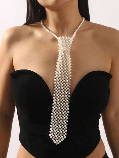 1 pieza Cuello desmontable de estilo vintage hecho a mano con perlas huecas en color blanco, adecuado para camisas, uso empresarial, casual y de fiesta