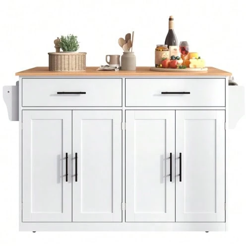 Serving Trolley With Folding Top, 120 X 46 (70) X 91 Cm, White, With Wheels And Interchangeable Wooden Feet, Ideal For The Kitchen And Dining Room. - White - View 1