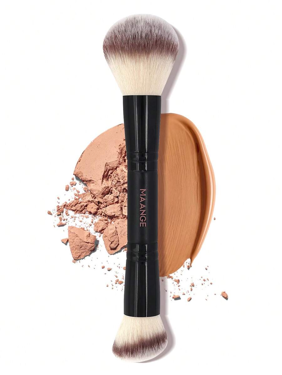 MAANGE 1 Stück professionelle ultra-weiche Doppelkopf Gesichts-Make-up Pinsel, geeignet für Foundation Pinsel, Lose Puder Pinsel, Concealer Pinsel, Highlighter Pinsel, Make-up Pinsel Werkzeug, für Flüssig-, Creme- und Puderprodukte - Polieren, Vermischen und Gesichtspinsel, mit weichen Fasern und sanft zur Haut, für Reise-Make-up-Pinsel, für tägliches Make-up im Gesicht, Geschenk für Frauen & Mädchen - Schwarz - Übersicht 1