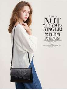 Luxury Crocodile Embossed Clutch Bag, Fashion One Shoulder Party Handbag For Women, Versatile Personalized Crocodile Pattern Clutch - Black - View 2