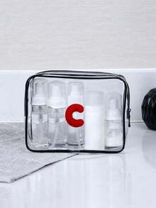 Transparent PVC Portable Storage Bag, Comes With Multi-Color Towels, Can Be Embroidered With A-Z Letters, Names Or Logos, Large Capacity Cosmetic Organizer, Waterproof, Zipper Closure, Can Be Used As Makeup Bag, Travel Organizer, Beauty Pouch To Store Lipsticks, Makeup Brushes, Skincare Products, Phones, Coins, Small Items, Suitable For Home And Vacation Use - Multicolor - View 6