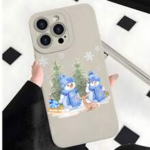 2026 nueva funda de teléfono mate, funda de teléfono con escena de invierno de muñeco de nieve con impresión de árboles y ciervos para iPhone 17 14 13 12 11 Pro Max y  Galaxy S23 S22 S21 S20 funda protectora regalo de pareja para novio novia regalo de vacaciones - Blanco antiguo - Ver 7
