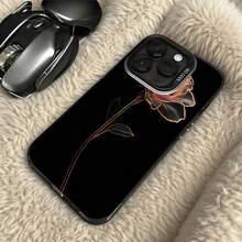 Funda de Teléfono Diseño de Flor Rosa Negra Para  14 Pro Max  13 Pro  12  Galaxy S23 S22 S21 Opción de Regalo Ideal para Todas las Estaciones - Plateado - Ver 5
