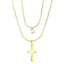 New 18K Stainless Steel Necklace With A Two-Layer European And American Style Cross Pendant. - 金色 - 查看 6