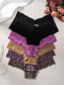 5 piezas/paquete Bragas de encaje sexy para mujer - Multicolor - Ver 5