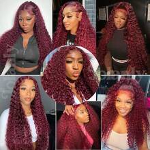 30 Inch Burgundy Water Wave Lace Front Wig - 200% Density, Pre-Plucked Blended Hair With Baby Hair, Natural Hairline, Glueless 13x4 High Definition Frontal, Fluffy Wet Wavy Style, Suitable For All Races, Versatile Styling - S99J - View 8