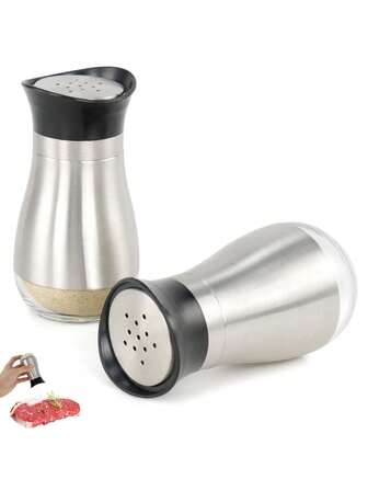 1 pieza, Salero y Pimentero, Salero y Pimentero de fondo de vidrio con tapa para cocinar en la mesa, caravana, campamento, barbacoa, diseño rellenable, utensilios de cocina