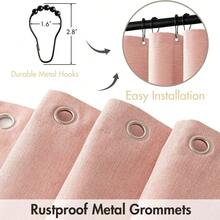 1pc Thick Waterproof Shower Curtain, Pink Faux Linen Shower Curtain With Metal Hooks - Thick, Quick Dry Fabric For Bathroom Privacy And Decor - Watermelon Pink - View 4