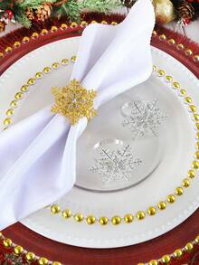 4/6pcs Christmas Snowflake Napkin Rings, Suitable For Christmas Home Dining Table Decor Napkin Holders, Snowflake Napkin Clips - Multicolor - View 3