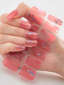 2片/套 全覆盖防水美甲贴纸，渐变金属效果美甲贴，美甲装饰贴，适合日常女性使用 - 彩色 - 查看 3