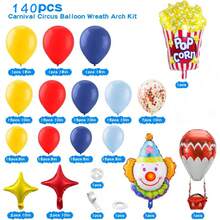 140pcs Carnival Themed Balloon Garland Arch Set, Including Popcorn, Clown, Hot Air Balloon Foil Balloons, And Red, Blue, Yellow, Confetti Latex Balloons, Perfect For Birthday Parties, Baby Showers, Outdoor Performance Decorations, Circus Theme Party Supplies. - Multicolor - View 3