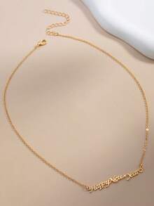 1pc Fashionable "Happy New Year" Letter Necklace, Women Choker Pendant - Necklace - View 4